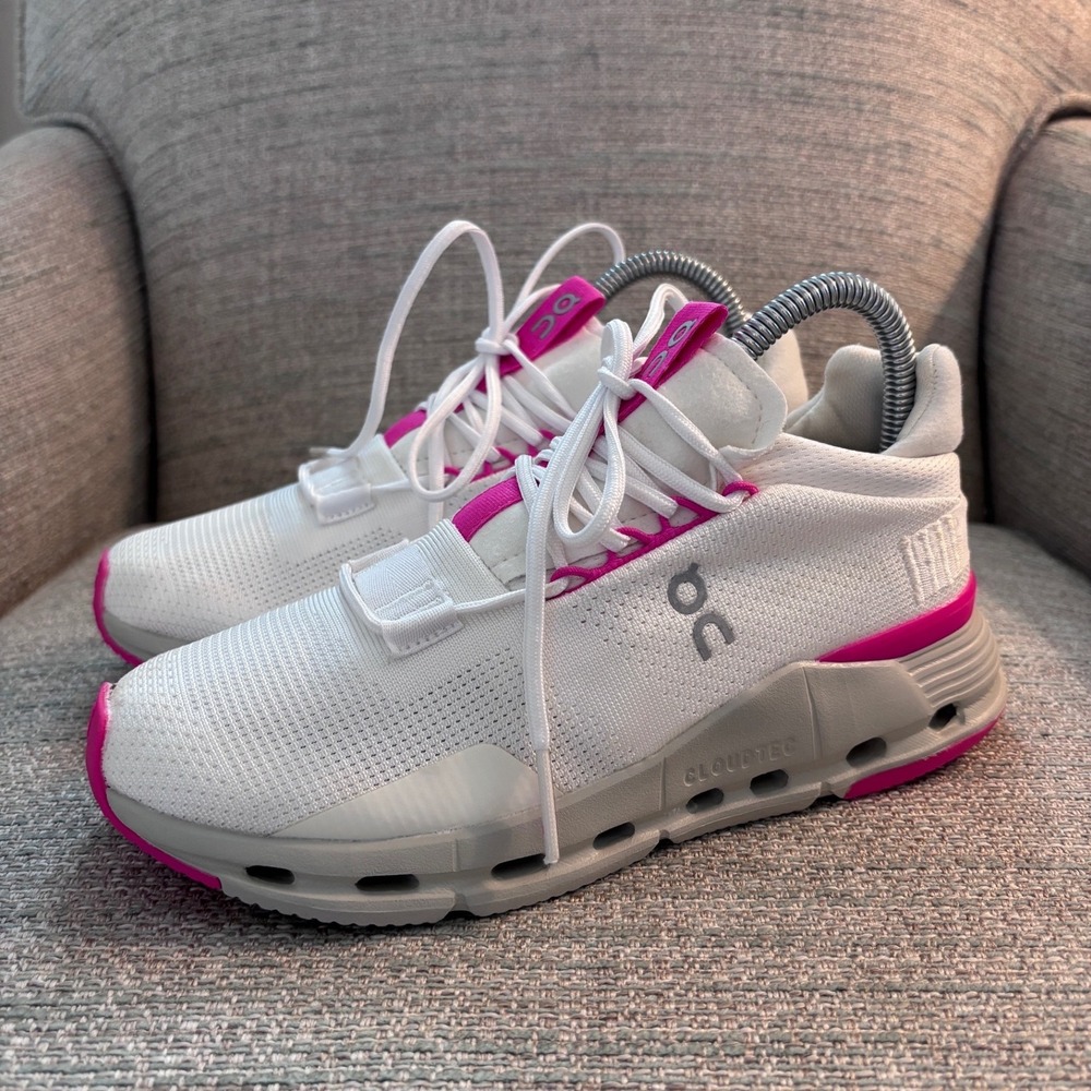 On Running Cloudnova White Fuchsia Pink Womens Running Shoes Sneakers Size 6